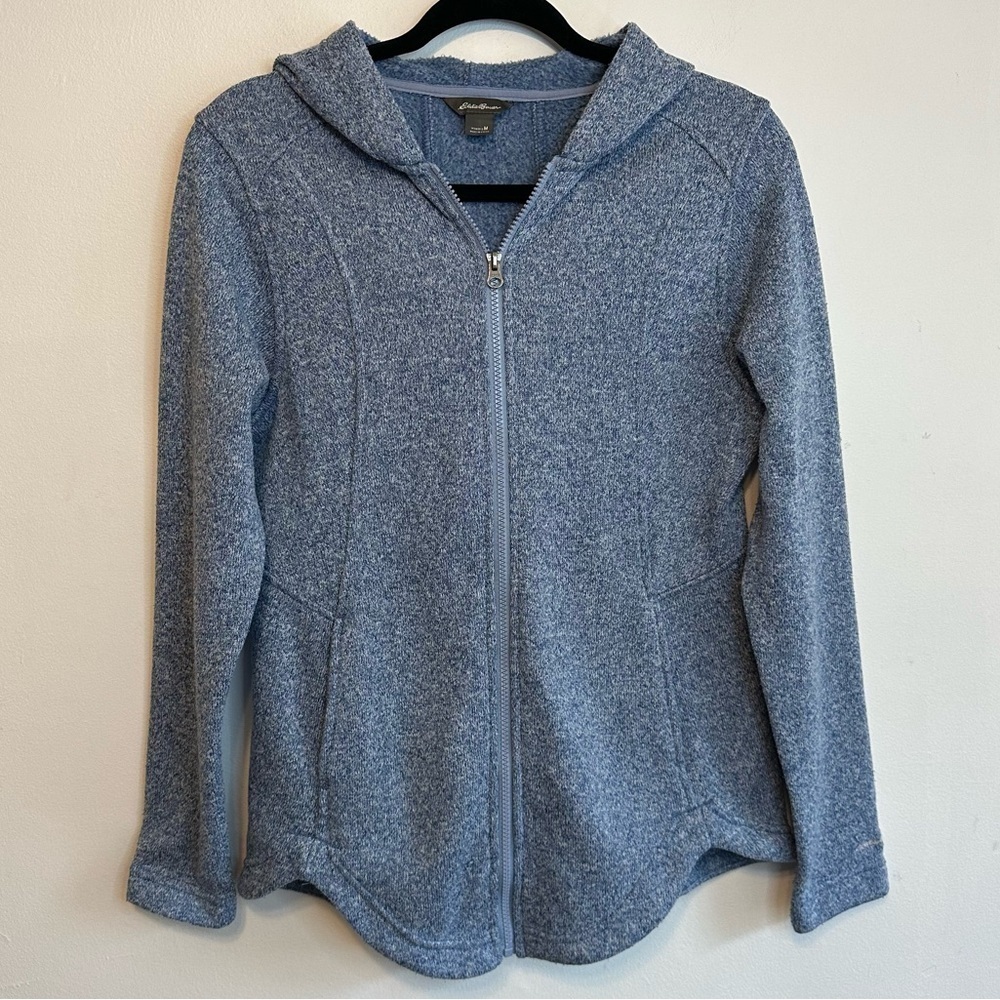 Eddie Bauer Fleece Full Zip Hooded Jacket Blue Women's Size Medium M Soft Knit
